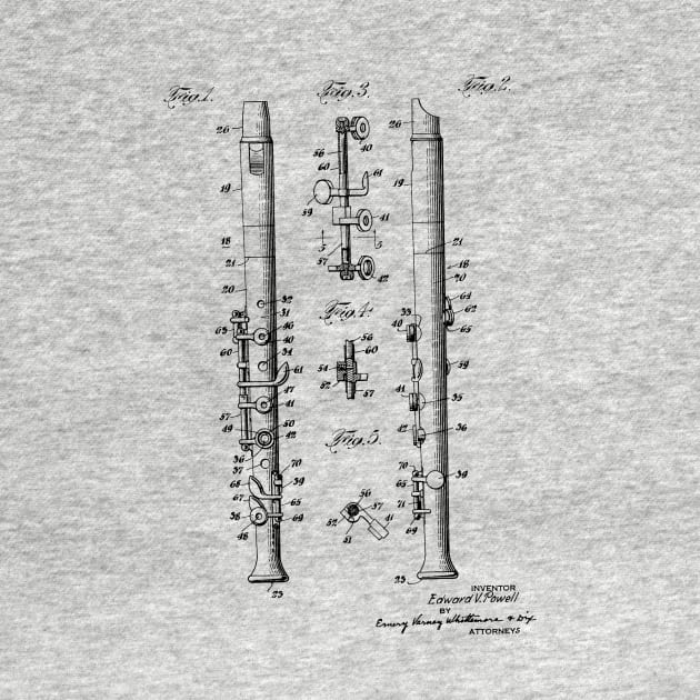 Flute Vintage Patent Hand Drawing by TheYoungDesigns